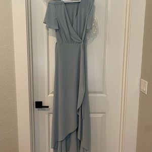 Show Me Tour MuMu Steel Blue Bridesmaid Wrap Dress